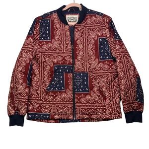 Y2K Levi Strauss & Co Mens Quilted Bomber Jacket Bandana Print L Statement Piece